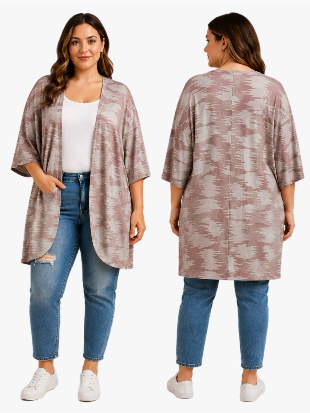 Sew In Love Plus Size 2X Open Front Kimono Cardigan Mauve Aztec Print Boho Soft